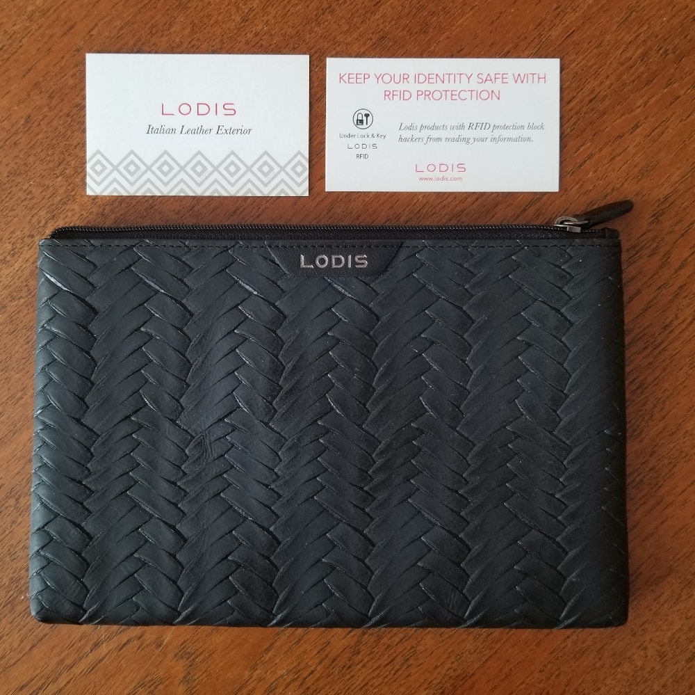 NWOT  LODIS RFID Black Pouch Clutch